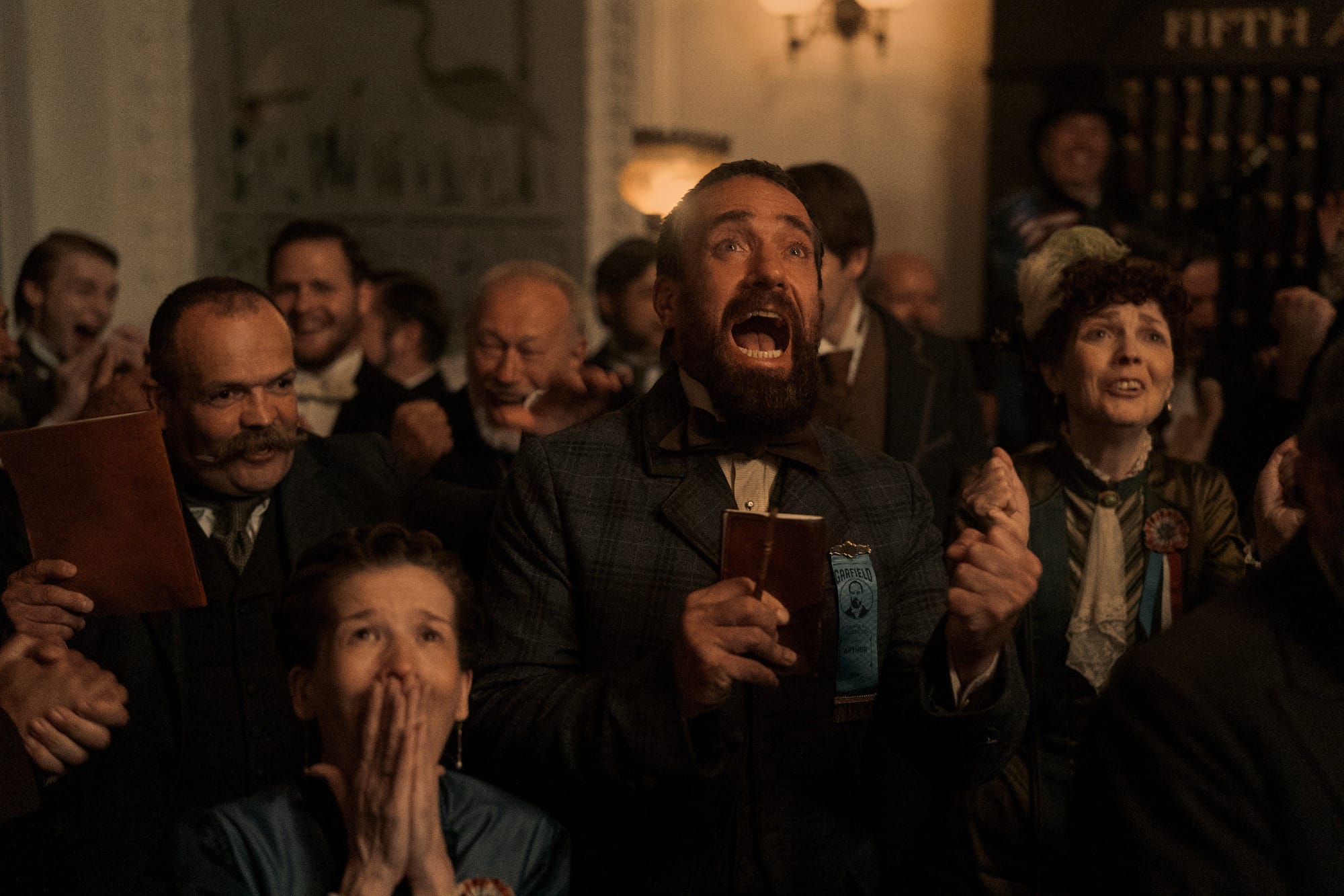 Matthew Macfadyen celebrating as Charles Guiteau in Death by Lightning