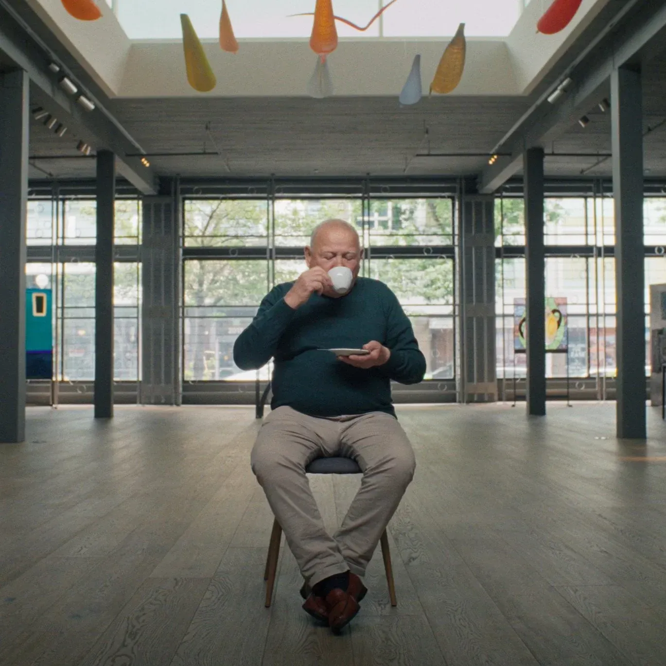Lino sips some coffee in his studio in Sono Lino