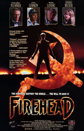 The bonkers poster for Firehead, with a hammer and sickle on fire and a menacing figure, arms outstretched