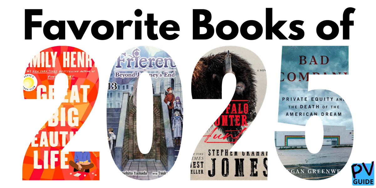 A graphic that says "Favorite Books of 2025" with cover art inside the numbers